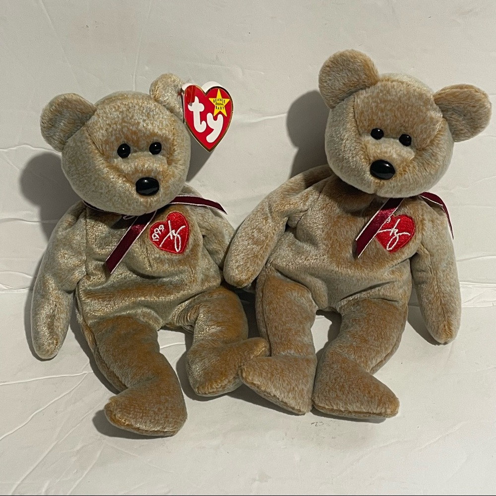 Ty 1999 Signature Bear Beanie Baby Without Tag on ear Bundle Of 2 NWT And No Tag